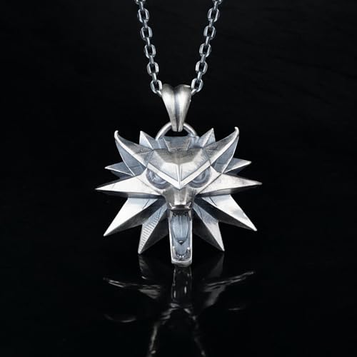 925 Sterling Silver Wolf Pendant Necklace, Fantasy RPG, Geralt Of Rivia Design for Gamers and Fantasy Lovers, Wolf Necklace, silver jewelry, Wolf Necklace For Men Gift Wolf Pedant Necklace4