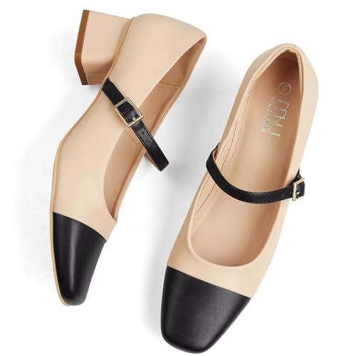 MUSSHOE Mary Jane Shoes Low Heel Women's Pumps Chunky Block Heel Comfortable Dress Shoes Square Cap Toe Adjustable Strap3