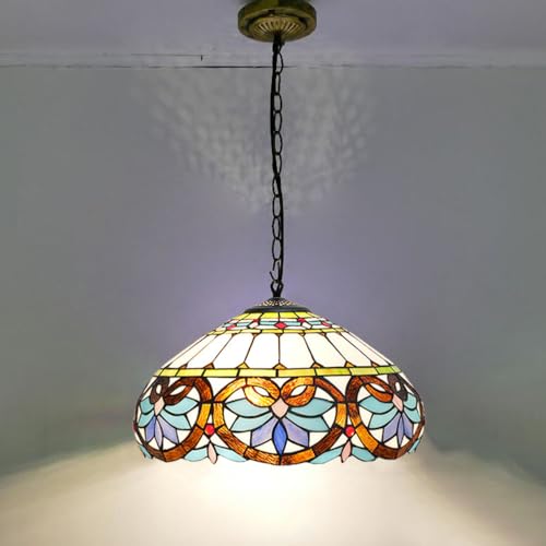 BOTOWI Lámpara Colgante Tiffany con Pantalla de lámpara Tipo Misión de 16 Barroco lámpara Colgante de Vidrio teñido Hecha a Mano lámpara Colgante de Rosa Altura Ajustable para Isla de Cocina,H