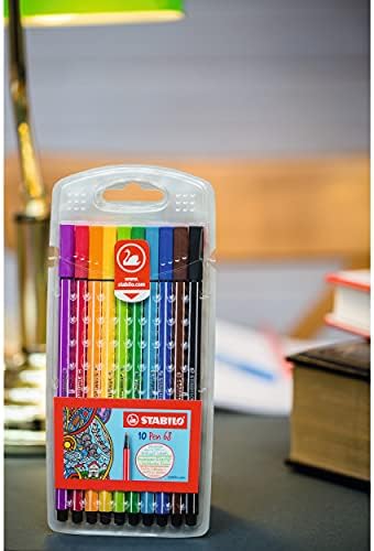 Premium Felt Tip Pen - STABILO Pen 68 - Wallet of 10 - Assorted Colours