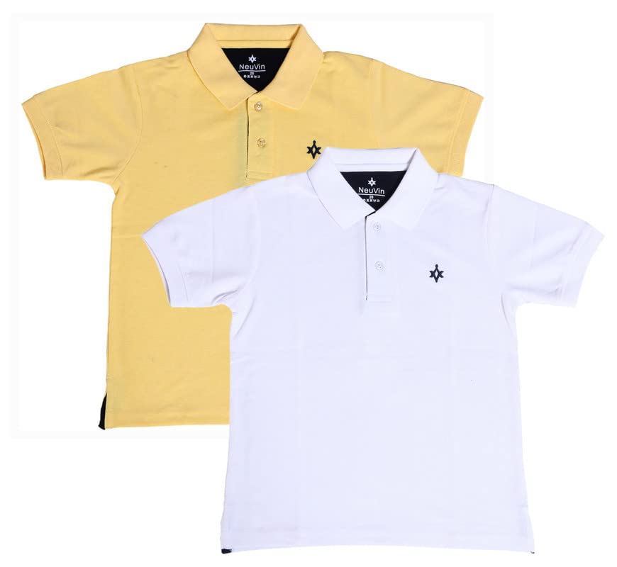 Image of Boys Cotton Matty Polo T-Shirt Combo - Pack of 2, Soft Textured Fabric, Half Sleeves, Casual Wear