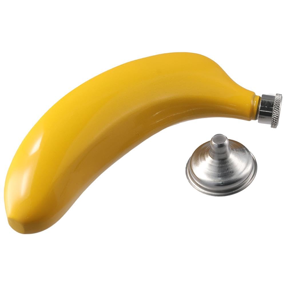 couponhub 5 oz Banana Shaped Stainless Steel Flask with a Funnel for Funny Gift Hidden Whiskey Bottle Alcohol Pot for Men Traveling Fishing Hunting Hiking Camping