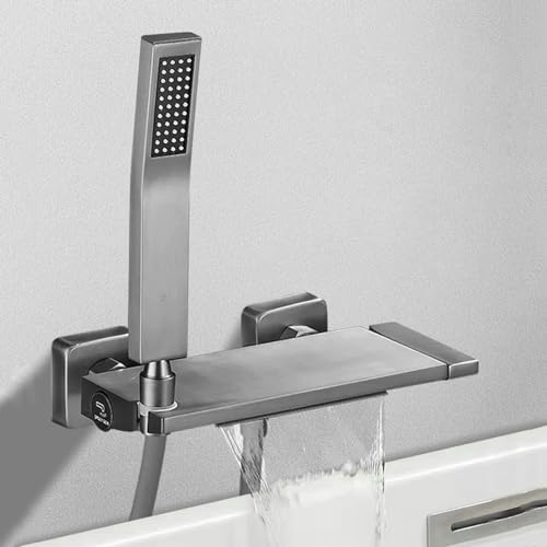 Robinet mitigeur de bain cascade grise haut de gamme avec ensemble douchette complet