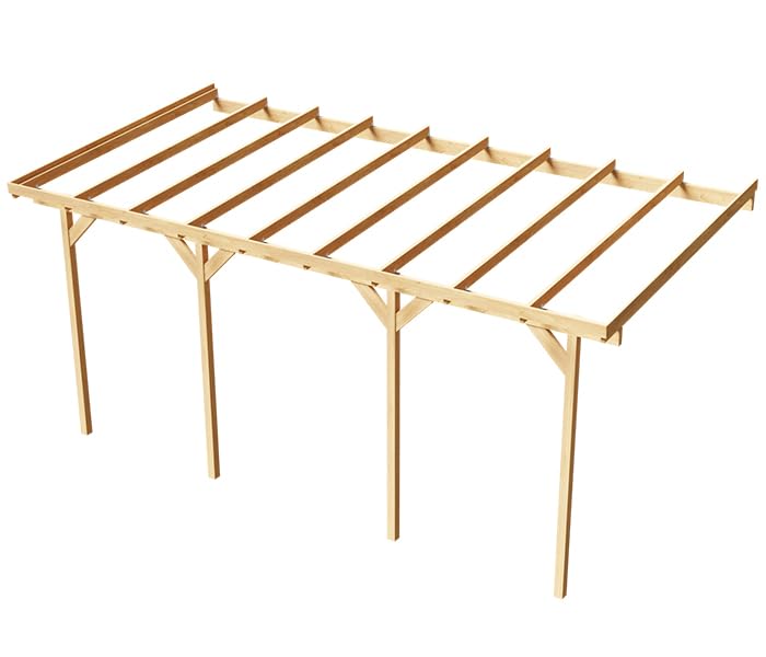 Wood & Play Wandgaragenunterstand aus Holz - Hochwertige Verarbeitung - Selbstmontage - Stabil und langlebig - Solide Basis - Vielseitig einsetzbar - 350 x 724 cm