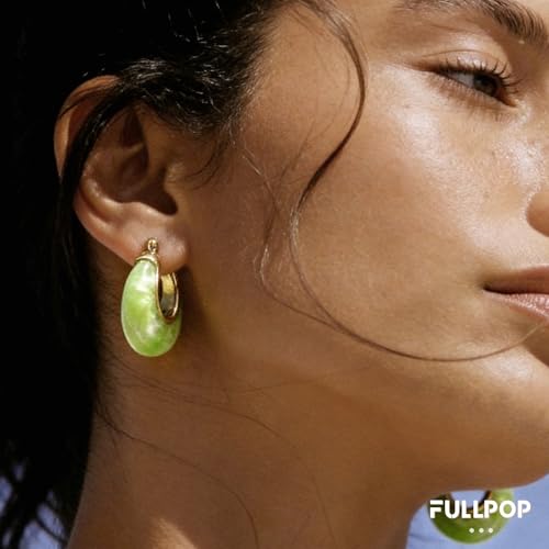Image of Fullpop Vintage Earrings for Women, Chunky 14K Gold Plated Resin Hoop Earrings Lightweight Hollow Drop Earrings Hypoallergenic Earrings for Women Vintage Anthropologie Jewelry Gifts for Women