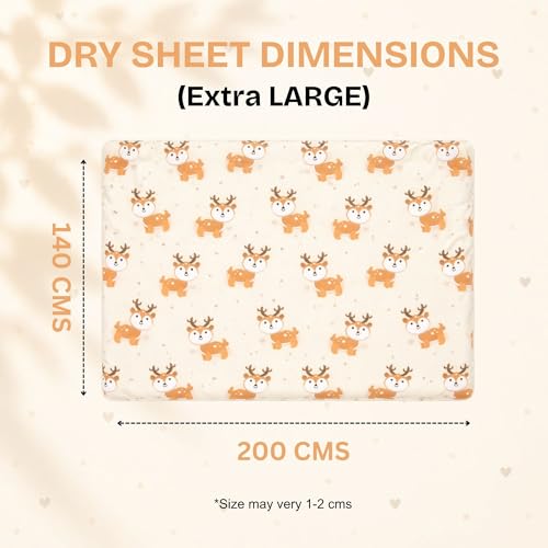 Image of Zikku Printed Dry Sheets for Baby Bed Size Double Bed Extra Large Soft |Comfortable |Extra Absorbency|Fast Dry (200x140 cm, Yellow, Deer Print)