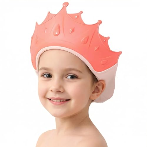 MOSIERRY Baby Shower Cap, Baby Toddler Hair Washing Shield, Adjustable Silicone Bath Visor for Toddlers, Shower Hat for Kids 1-9 Years, Pink Crown