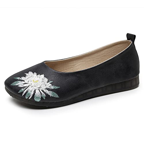ZCRFYY Chaussures Plates Chaussures Simples Chaussures brodées Chaussures pour Femmes Chaussures Mori pour Femmes Chaussures de Service de thé,Noir,37 Cover