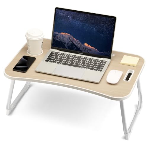 Image of ZEAPTAC Foldable Lap Desk, Bed Desk, Bed Table & Laptop Stand w /Cup Holder
