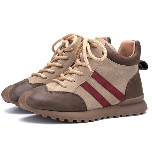 Women's Walking Shoes, Comfortable Running Shoe for Women, Non-Slip Athletic Sports Gym Breathable Durable Fashion Sneakers, Genuine Leather Oxford Rubber Lace Up Design