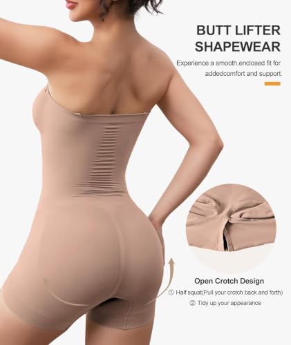 Image of Women's Strapless Shapewear Bodysuit for Women Tummy Control Shapewear, Seamless Body Shaper with Removable Straps