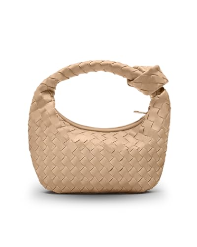 Bolsa de tecido - Bolsas de tecido para mulheres - Bolsas Hobo pequenas - Bolsas clutch com alça superior com nó moderno - Couro vegano macio - Bege