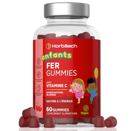 Fer Gummies Enfants 7mg avec Vitamine C 20mg | 60 Vegan Gummies | Fer Complément Alimentaire avec Acide Ascorbique | Iron Supplement Vitamin C for Kids | par Horbaach