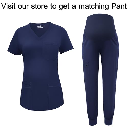 Image of PACBREEZE Women's Maternity Scrub Top /Shirt V-Neck Workwear Medical Pregnancy Scrub Clothes with 4 Pockets, S-XXL (Navy, XX-Large)