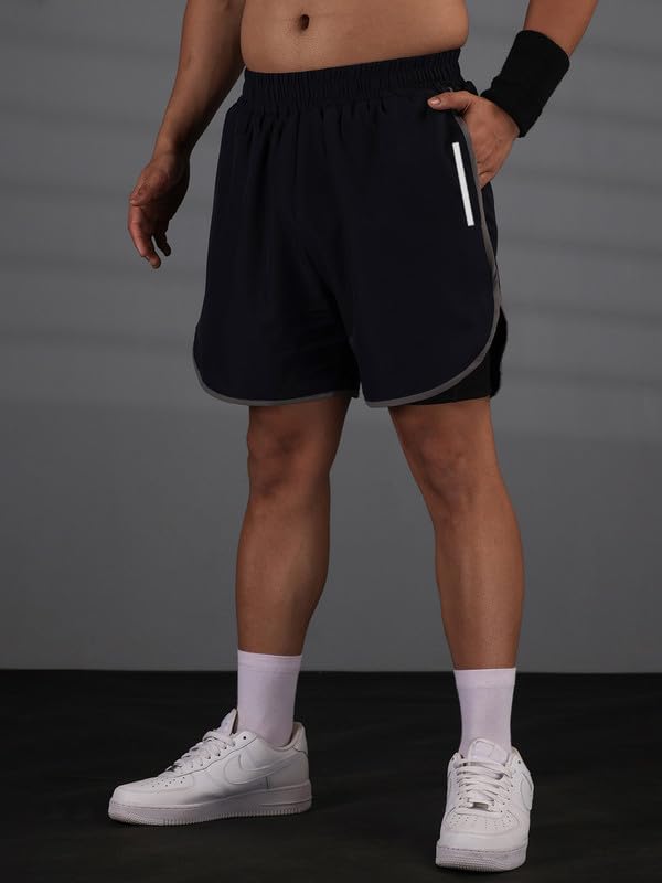 Image of CHKOKKO Double Layered Gym Shorts for Men Workout | Compression Inner Layer with Pockets Across Inner Outer and Back | Dry Fit Sports Athletic wear for Running Jogging or Training