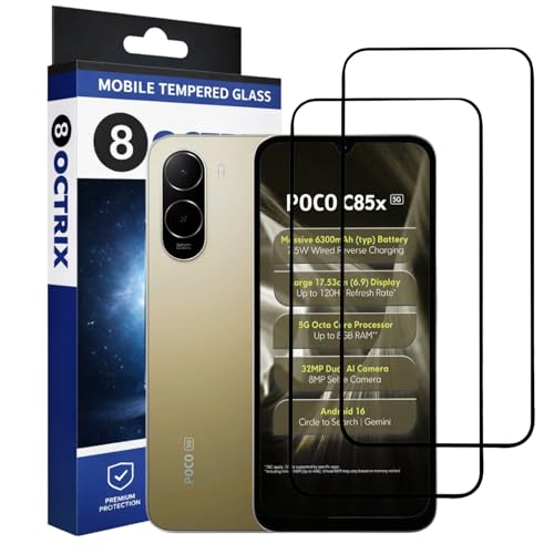 Image of Premium Tempered Glass Screen Protector Compatible for Poco C85 X with Edge to Edge Coverage - Case Friendly, Anti-Scratch & Bubble-Free Installation Kit (Pack Of 2)