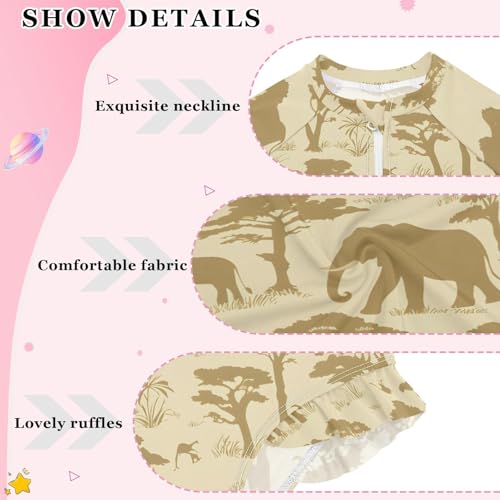 Girls One Piece Swimsuits Long Sleeve Swimsuit Zipper Bathing Suits Safari Silhouette Pattern3