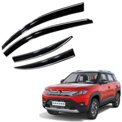 Image of CAR SAAZ Chrome Line Door Visor for Brezza Type 3 (2022-Present) (Set of 4Pcs) | Wind Deflector, Rain Guard