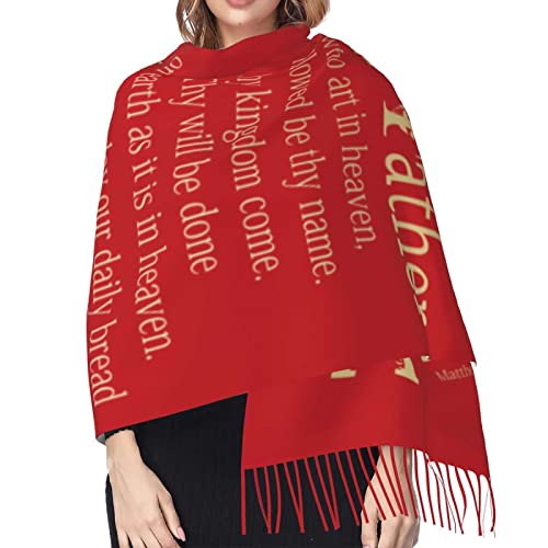 Gifts for Old Ladies,Red Red Horse Designs Lord’s Prayer Christian Scripture Fringe Pashmina Shawl Wrap for Dress Wedding4