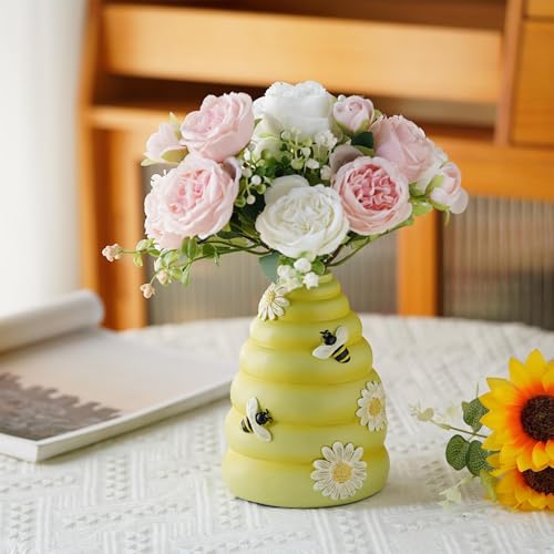 Vase à fleurs rustique abeille et marguerite pour centre de table