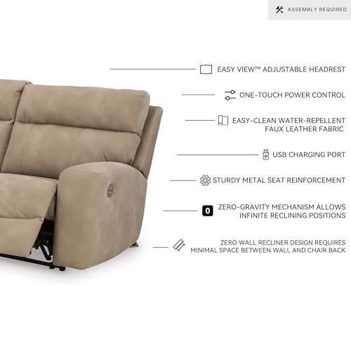 Image of Signature Design by Ashley Modern Next-Gen DuraPella L-Shape Right-Arm Facing Faux Leather 6-Piece Power Reclining Sectional with Adjustable Headrest and USB Charging Ports, Beige