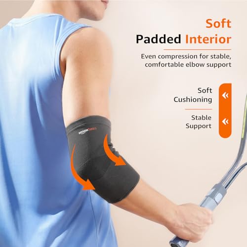 Image of Amazon Basics Elbow Support Sleeve | Even Compression for Elbow Comfort | Breathable Fabric | Padded Design for Daily Stability | Unisex | Medium
