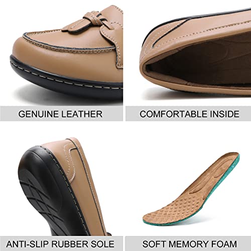 Image of Maichal Loafers for Women Slip On Comfort Leather Tassel Dress Shoes