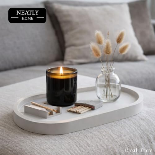 Image of Aesthetic Handmade Big Oval Trinket Tray Handmade | Jewelry Organizer | Vanity Tray for Women | Minimalist Home Decor, Candle Holder & Multipurpose - (20 x 11 cm)