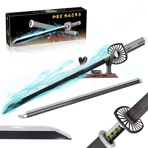 HIGH GODO Demon Sword, 39.3in Tanjirou Sword Building Set with Scabbard and Stand, Cosplay Anime Katana Sword Building Blocks, Collectible Gifts for Teens and Adults 14+ (759 Pieces) by HIGH GODO - Used condition - CA$22.07