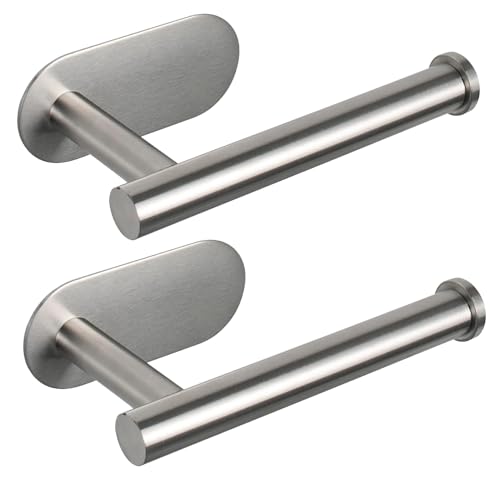 Toilet Paper Holder, Wall Mount, Upgraded Adhesive Toilet Roll Holder, no Drilling, Bathroom/Washroom, Stainless Steel, Rustproof (2 Pack, Brushed Nickel)