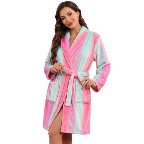 Image of U2SKIIN Women Fleece Robe, Short Cozy Plush Robes for Womens Soft Shawl Collar Warm Spa Bathrobe