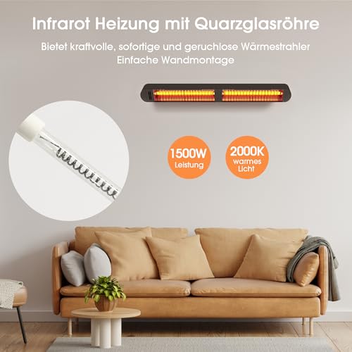 Byecold Infrarotheizung 1500W, Infrarot Heizstrahler mit Fernbedienung & WiFi APP, Wall-Mounted Hanging...