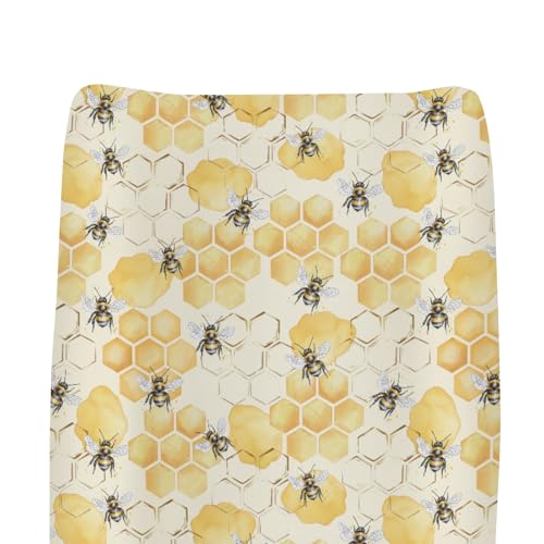 Vintage Honeycomb Bees Baby Changing Pad Covers for Boys Girls Yellow Bee Honey Fitted Change Table Pad Covers Mats Boho Spring Summer Soft Diaper Changing Table Sheets for 32''×16'' Contoured Pad