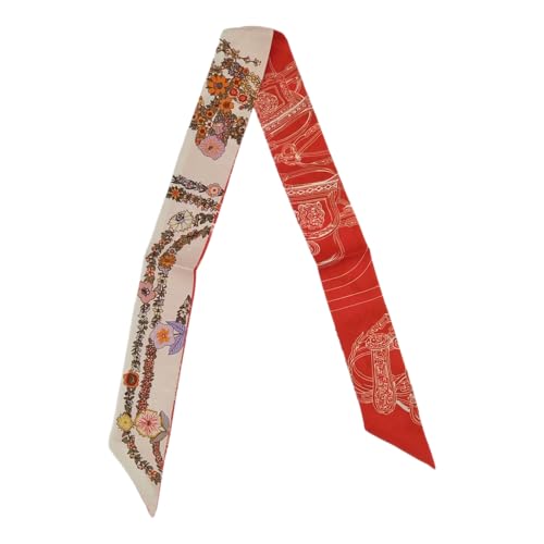 COtheSumay Mulberry Silk Scarf for Handbags & Purses 2x35 Hair Ribbon Skinny Neck Scarves for Wome (Horse reins + Flower: Off-white