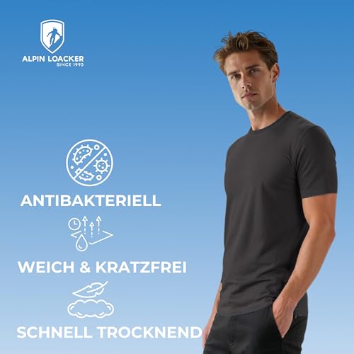 ALPIN LOACKER Merino Shirt Herren Kurzarm I Antischweißshirt I Merinowolle Tshirt I Thermooberteil atmungsaktiv, Grau L