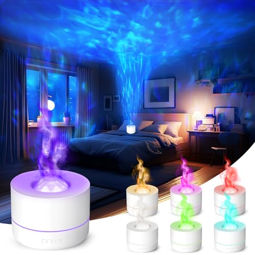 Charmofun Diffusore di Oli Essenziali, Diffusore Profumo Ambiente con Proiettore LED 7 Colori, Umidificatore Ambiente per Camera da Letto Soggiorno Ufficio (Bianco)