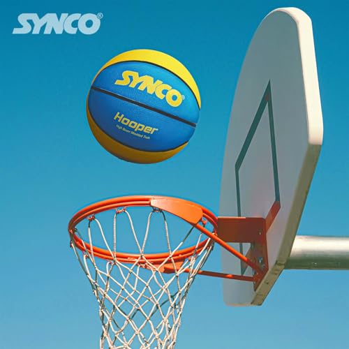 Image of Synco Hooper Basketball Size-7 | Men's Basketball | Moulded Technology | 8 Panel | Suitable for Indoor & Outdoor Games (Blue Yellow)