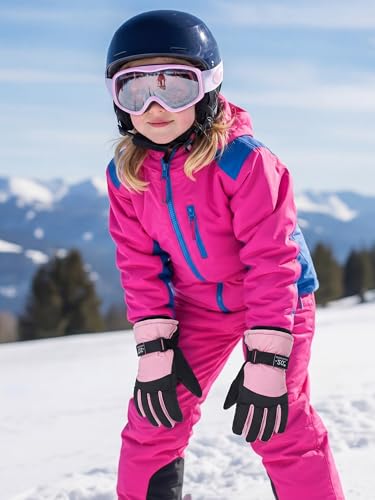 Image of SATINIOR 2 Pair Kids Winter Gloves | Waterproof Winter Snow Gloves for Boys Girls, for Winter Outdoor Ski Snowboarding Cold Weather, Warm Cotton Plush Lining