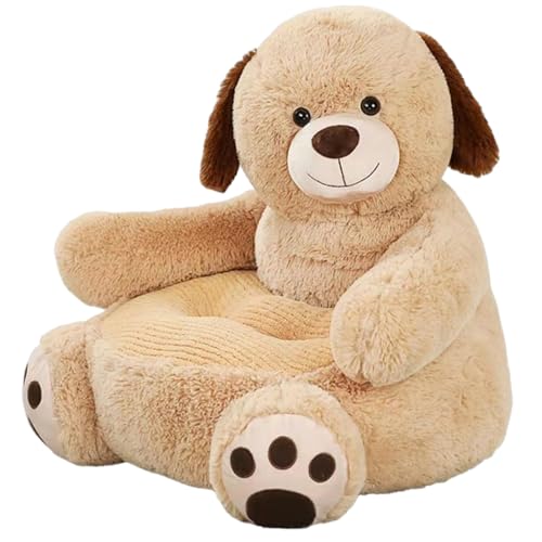 Sofá para niños Adorable caricatura de perro marrón Sillón para niños pequeños de 20 x 20 x 18 pulgadas Sofá de juego de felpa con forma de animal para que el bebé se relaje, lea los muebles del
