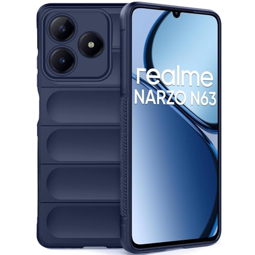 Image of TheGiftKart Liquid Silicon Back Cover Case for Realme C63 / Narzo N63 | Shockproof Military Grade Protection | Micro-Fibre Cloth On Inner Side | Built-in Anti-Slip Grip Back Cover Case (TPU, Blue)