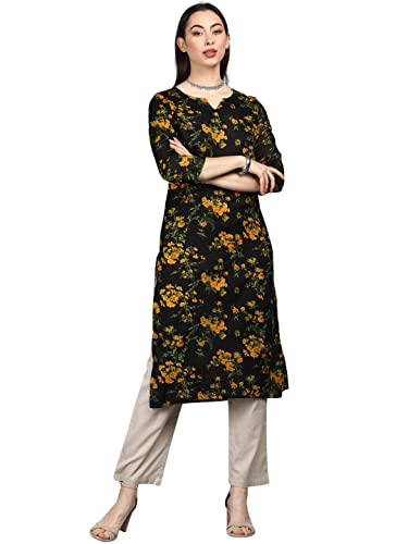 Image of Vaamsi Women's Cotton Blend Floral Printed Straight Kurta