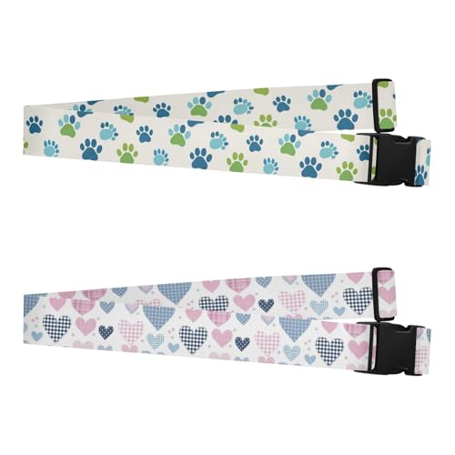 Paquete de 2 correas para cinturón de equipaje, correa portátil ajustable para maleta/bolsa de transporte, accesorios de viaje, huellas de patas, azul y verde