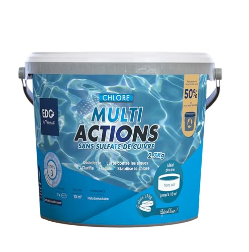 EDENEA EDG by AQUALUX International - Chlore Multi Actions Piscine - Multi Fonctions Action Longue Durée - Galets Compact 135g - Seau 2,7 kg - Special Liner Et Piscine...