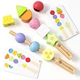 Montessori Wooden Beaded Toy for 3 4 5 Years Old Toddlers, Sorting and Stacking Block, Threading and STEM Preschool Learning Toys, Christmas Birthday Gift for Boys and Girls