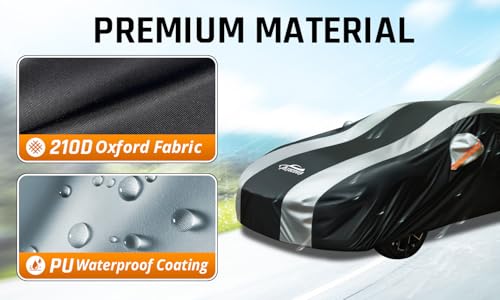 Image of Small Car Cover Waterproof All Weather Protection with Silver Stripe Design,Universal Fit Nissan Versa, Hyundai Accent, Kia Rio Sephia,Audi A3 80 90, Honda City Insight