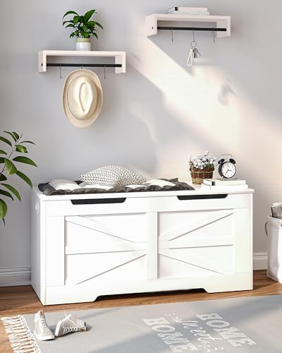 Storage-Chest-Storage-Trunk-Wooden-Storage-Bench-394-Lift-Top-Storage-Organizer-with-2-Safety-Hinges-Shoe-Bench-for-Entryway-Bedroom-Living-Room-White-SB03403X Storage Chest Storage Trunk Wooden Storage Bench 394 Lift Top Storage Organizer with 2 Safety Hinges Shoe Bench for Entryway Bedroom Living Room White SB03403X
