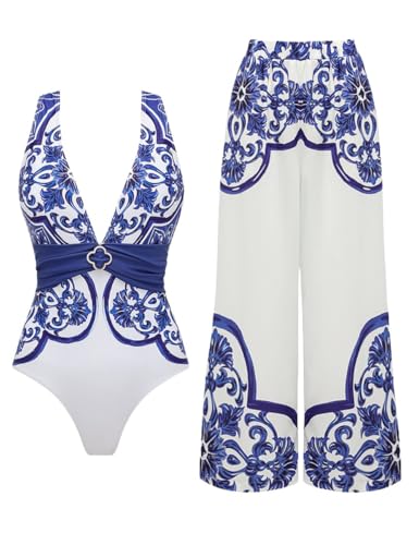 Maillot de bain 1 pièce imprimé majolique FLAXMAKER, jupe et baskets pour vos vacances au soleil
