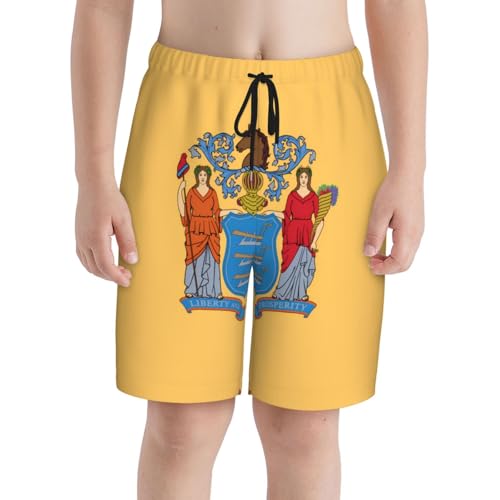 Flag of New Jersey Youth Beach Pants, Soft and Breathable, with Drawstring Waist, Suitable for Sports and Leisure.3