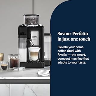 De’Longhi Rivelia - Perfetto Automatic Coffee Machine with LatteCrema Automatic Milk Frothing, 16 One-Touch Drinks, Colour Touch Display, Interchangeable Hoppers, Black (EXAM440.55.B)