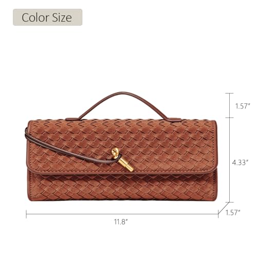 Image of JYG Suede Woven Handbag for Women Brown Evening Shoulder Bag Casual Clutch Purse Crossbody Satchel with Metal Buckle 2025
